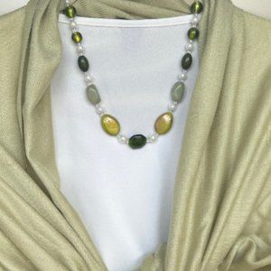 Green Beaded Necklace with Drop Earrings NWT